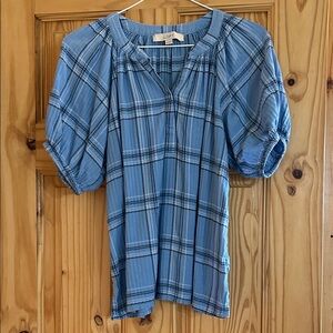 LOFT Women's Blue Checkered Blouse